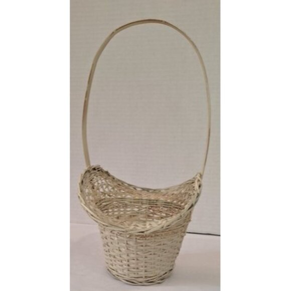 Lot Of 2 Bonnet Wicker Baskets Shabby White Boho Easter - Picture 3 of 15